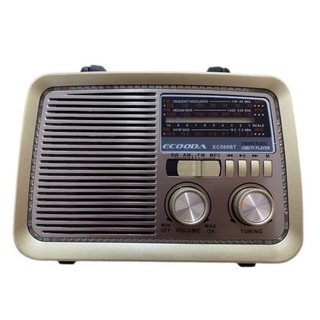 Rádio Retrô Vintage Am Fm Usb Aux Sd Bluetooth Recarregável EC-060BT Ecooda, Som Antena Analogico.