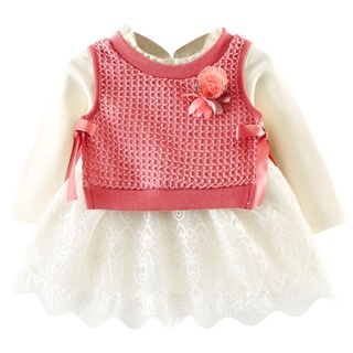 LZH vestido de menina bebê jaqueta de malha 2pcs conjunto princesa recém-nascida de algodão (6)