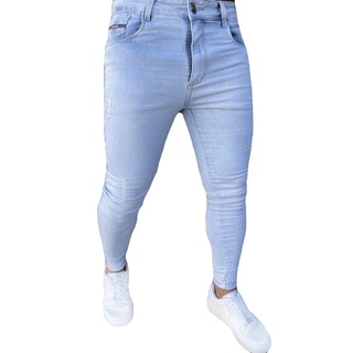 Calça Jeans Clara Super Skinny Pequeno Detalhe Rasgado