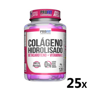 25x Colágeno Hidrolisado com Betacaroteno e Vitamina C - 120 cápsulas Cada - Kit Atacado ProFit Labs