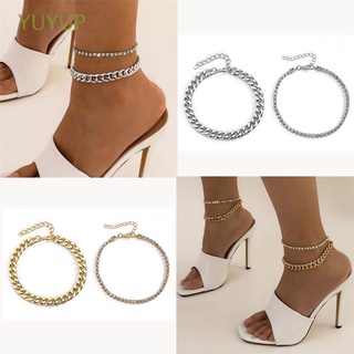 YUYUP 2Pcs/Set New Style Hot Sale Adjustable Shiny Rhinestone Diamond Anklet Layered Accessory/Multicolor