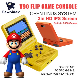 Powkiddy Novo Console De Jogos Gameboy V90 3 Polegadas IPS Tela Flip Game Console