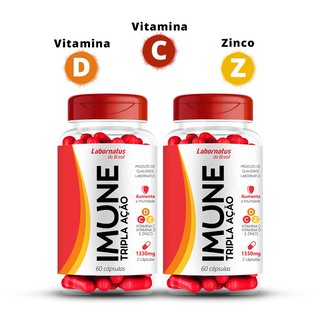 Kit 2 Vitamina C 1,3G + D3 2.000Ui + Zinco 29,59mg Imune Tripla Ação 120 Cápsulas - Labornatus do Brasil