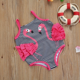 Crianças Swimwear Meninas Bonito Moda Maiô Bebê Sling Biquíni 3D Listras Flamingo Verão Do Beachwear (2)