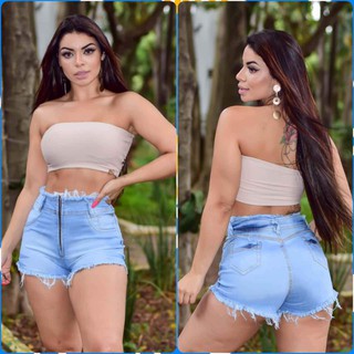 Short Jeans Feminino atacado e varejo Cintura Alta Com Lycra Elastano Shorts Hot Pant Bermuda Primavera verão Anitta Preto (1)