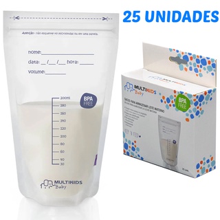 25 Unidades de Sacos Para Armazenar Leite Materno Para Mães de 200ML Multikids Baby BB189