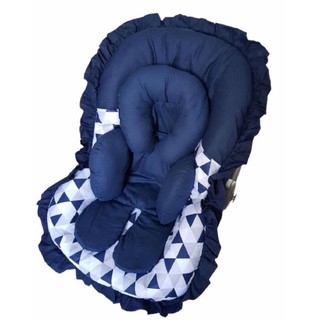 Capa para Bebê Conforto Geométrico Marinho + Apoio Redutor Azul Marinho
