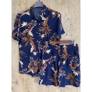 Camisa conjunto Masculina Estampa Floral Havaiana Praia Verão Manga Curta Viscose (9)