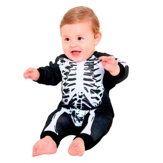 Fantasia de Esqueleto Halloween Bebê Macacão