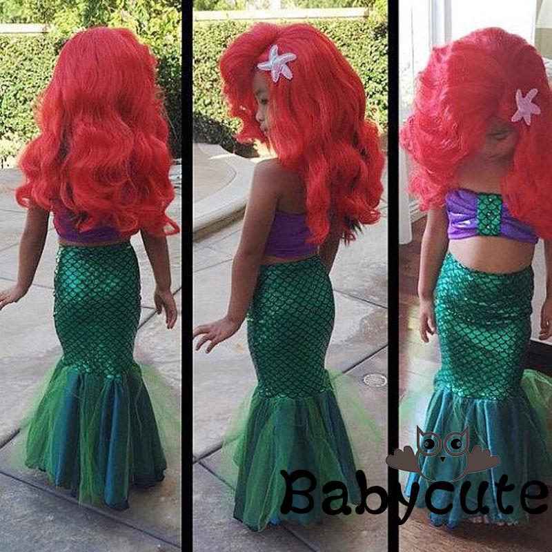 Conjunto Infantil Ariel A Pequena Sereia Fantasia Festa Cosplay | B-BKids Ariel Little Mermaid Set Girl Princess Fancy Dress Party Cosplay (5)