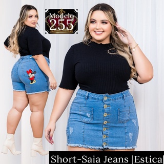 Short-Saia Jeans Plus Size com Lycra [ESTICA] Look Sofisticado Leminsk Deluxe [SS_V] (4)
