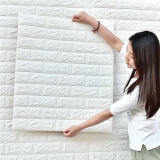 Papel de parede 3D autoadesivo com auto relevo a PROVA D'AGUA Tijolo Branco Antimofo Decoração de casa (1)