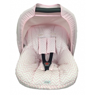 Capa forro acolchoado para aparelho bebê conforto com protetores para o cinto e mais capota solar cor chevron rosa (1)