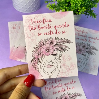 25un Mini Folheto Motivacional "Tão Bonita", Agradecimento ao Cliente pela Compra, Cartão para Encomendas, Cartão para Adesivos