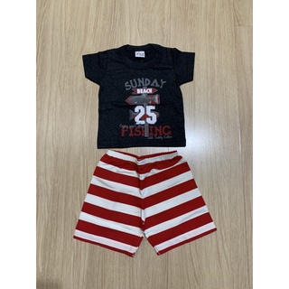 PROMOÇÃO POUCOS RESTANDO! Kit / Conjunto Bebê Masculino (2 Cores) - Camiseta Estampa Peixe e Short de Tactel Listrado (4)
