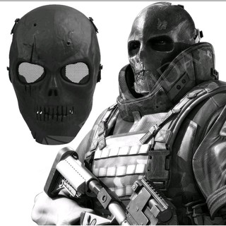 Máscara De Proteção Para Airsoft Caveira Com Tela Preta 3mm Tática Milita