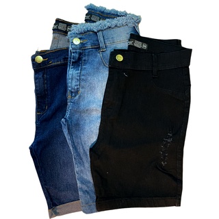 Kit 3 Bermuda Jeans Feminino Sortidas Elastano Lycra Cintura Alta