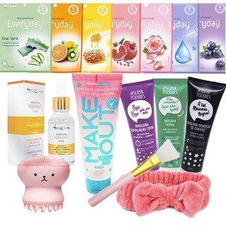 Kit Cuidados Facial Hidratação e Limpeza Profunda + Sabonete + Máscara Coreana + Sérum + Esponja