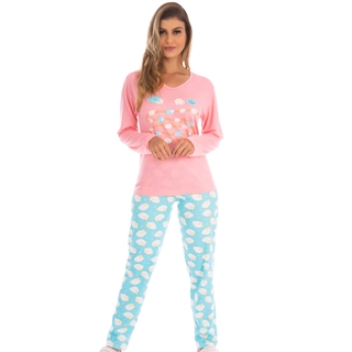 Conjunto Pijama Estampado Com Blusa Comprida De Frio E Calca Para Inverno