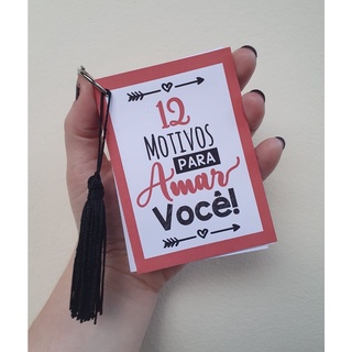 12 Motivos para Amar Você - Cartão mini álbum com fotos - Namorados