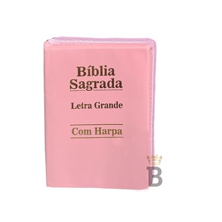 Biblia Letra Grande Rosa - Mulher -Com Harpa Zíper 12x16cm