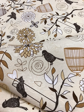 Tecido para decoração Jacquard pássaros bege (1)