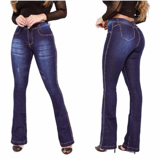 Calça Feminina Jeans c/ Lycra Cintura Alta Poliester Elastano Algodão Trabalho roupa barata empina bumbum (3)