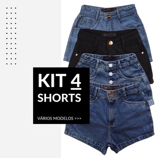 Kit Com 4 Shorts Jeans Feminino Cintura Alta (1)