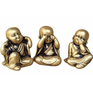 Buda Trio de Budas Decoração Monge Cego Surdo e Mudo Decorativo Ouro Velho Monge A