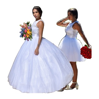 Vestido De Noiva 2 Em 1 Casamento Civil e Religioso com saiote anágua 3A