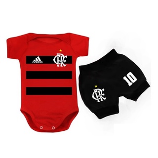 Body infantil e bermudinha Flamengo / rubro negro / uniforme / com o nome do bebê