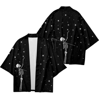 Cardigã Preto Japonês Unissex Harajuku Haori Kimono Cosplay Top Yukata