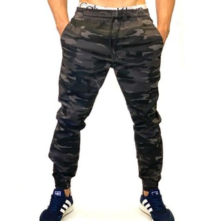 calça jeans jogger masculina camuflada com lycra com punho elástico