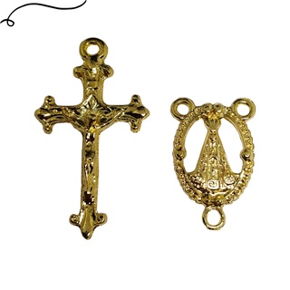 10 Crucifixos + 10 Entremeios Noss Senhora Aparecida Para Terço Dourado