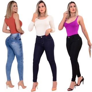 Calça Jeans Lisa Feminina Cintura Alta com Lycra Levanta Bumbum Skinny
