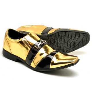 Sapato social Verniz masculino colorido italiano Dourado