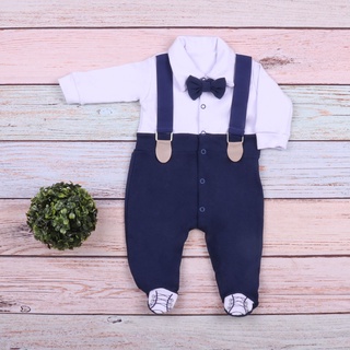 Saida Maternidade Menino Azul Marinho Suspensórios luxo com naninha 100% algodão (5)