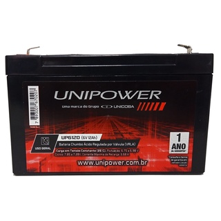 Bateria Selada 6V 12ah Unipower - Brinquedo, Moto Eletrica