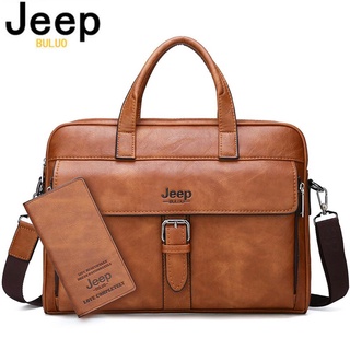 Jeep buluo, marca famosa, negócios, maleta, 2 peças/conjunto, couro rachado, bolsa de ombro masculina, para escritório, para laptop de 13 polegadas, a4, casual-6676