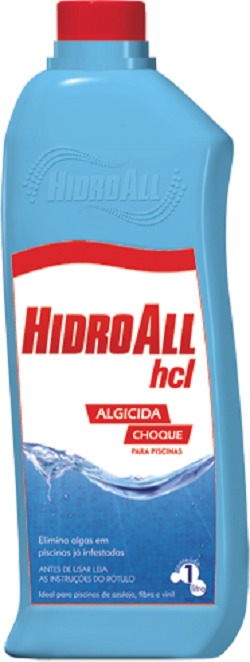 1L Algicida Choque Hidroall Para Piscinas Hcl Acaba com alga - Solucao para Agua Verde - Fácil
