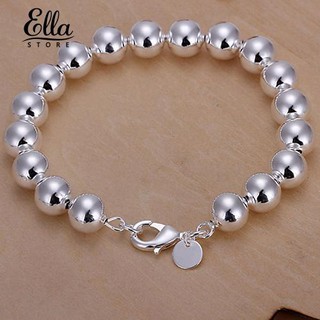 Ellastore Pulseira Feminina Com Contas Redondas / Banhada A Prata / 8mm | Ellastore Women's Simple Silver Plated 8mm Round Beads Bangle Bracelet Jewelry