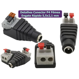 Conector P4 Com Bornes Engate Rapido P4 Macho P4 Femea Plug 5,5x2,1mm P4 Masculino P4 Feminino Cftv Camera Fita Led Jack (6)