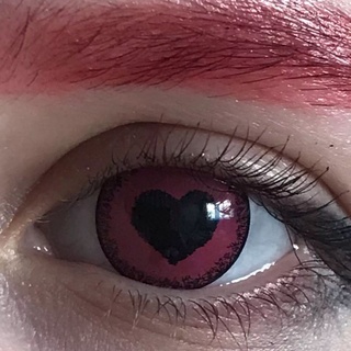 [No Brasil] Par de lente colorida rosa fechada com coração cosplay inspirado yandere (2)