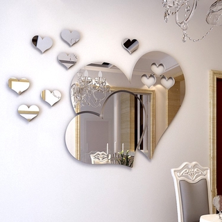Adesivo De Parede 3D Espelhado Auto-Colante/Amor Corações/Decoração/Sala/Casa