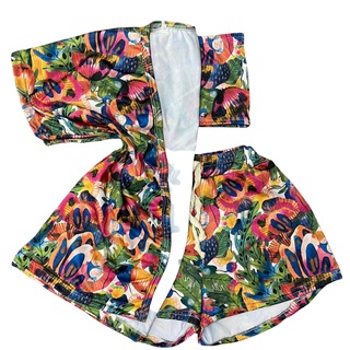 Conjunto Kimono Feminino 03 pecas Short Kimono e Cropped