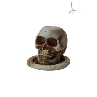 Castiçal Crânio Porta Vela Esqueleto em Resina Decorativa
