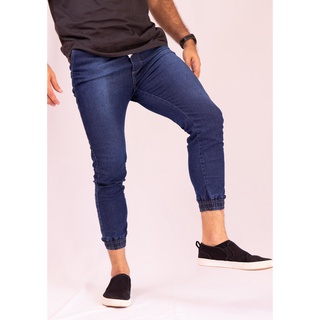 Calça Jogger Jeans Azul Masculina com Elastano - Cordão Regulável