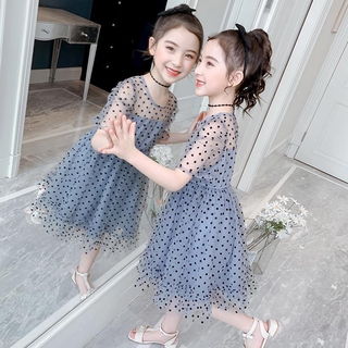 Girls Summer Dress2021New Children's Korean-Style Polka Dot Princess Dress Summer Girl's Mesh Skirt (4)