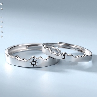 [AORE] Forma de montanha design curvo Lua / Sol com conjunto de anel ajustável para casal anel