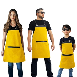 Kit Avental familia barbeiro churrasqueiro sarja amarelo